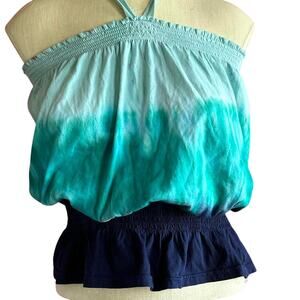 Womens Halter Crop Top Size Small Blue Fade Tie Dye Hippie Summer Boho Stretch